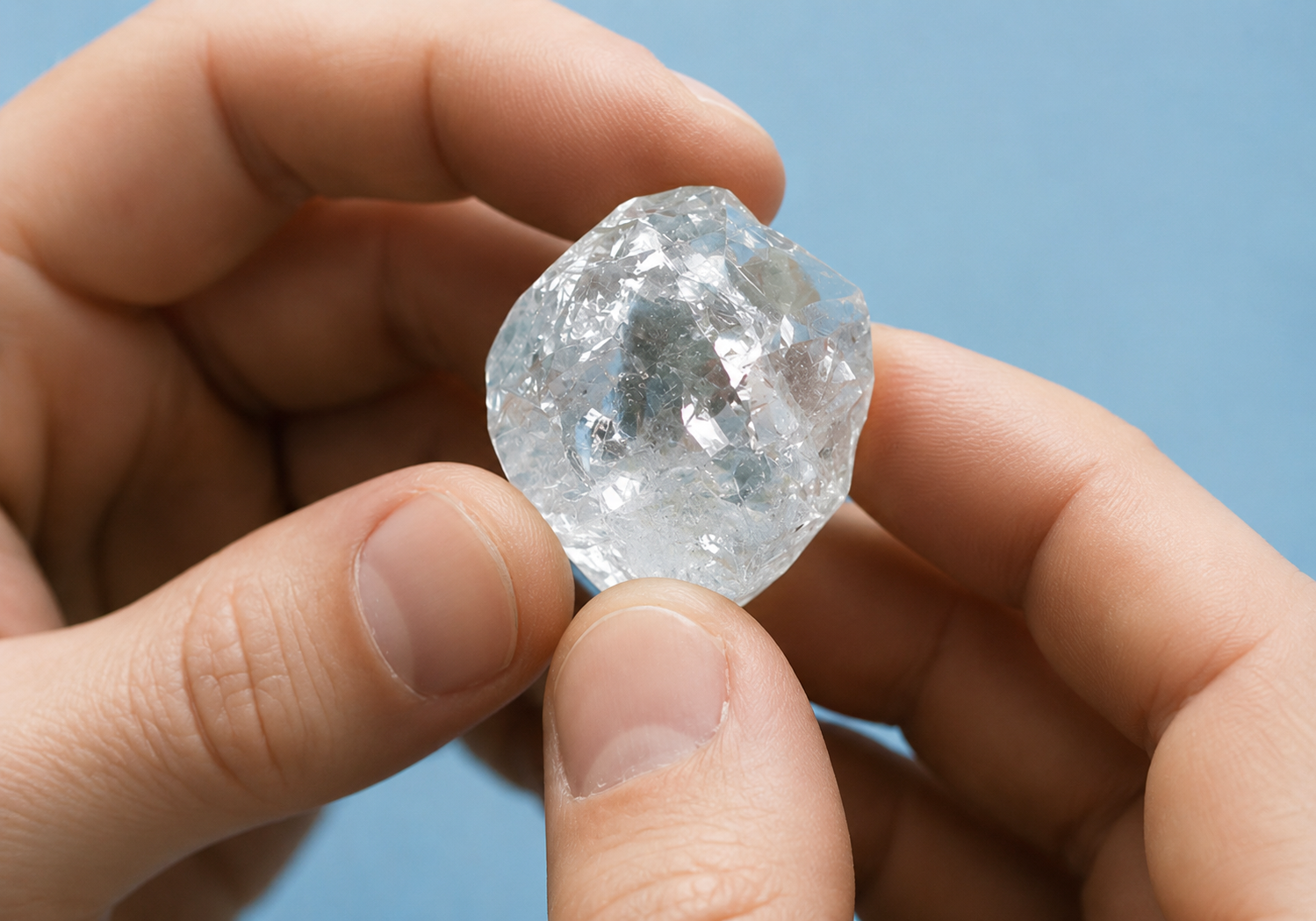 Raw diamond held by hand